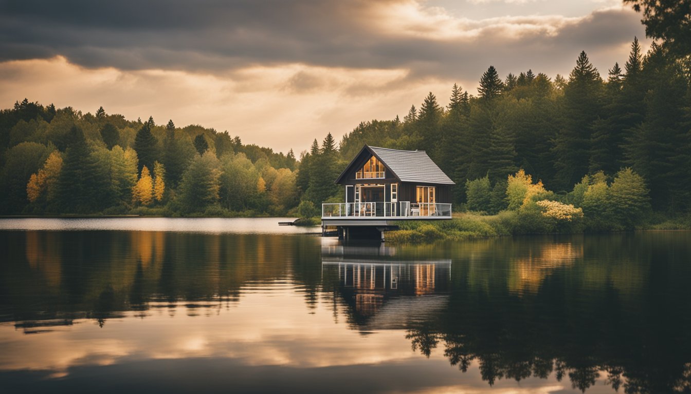 A cozy cottage sits on the tranquil shores of a calm lake, surrounded by lush greenery and the peaceful sounds of nature in Eastern Ontario