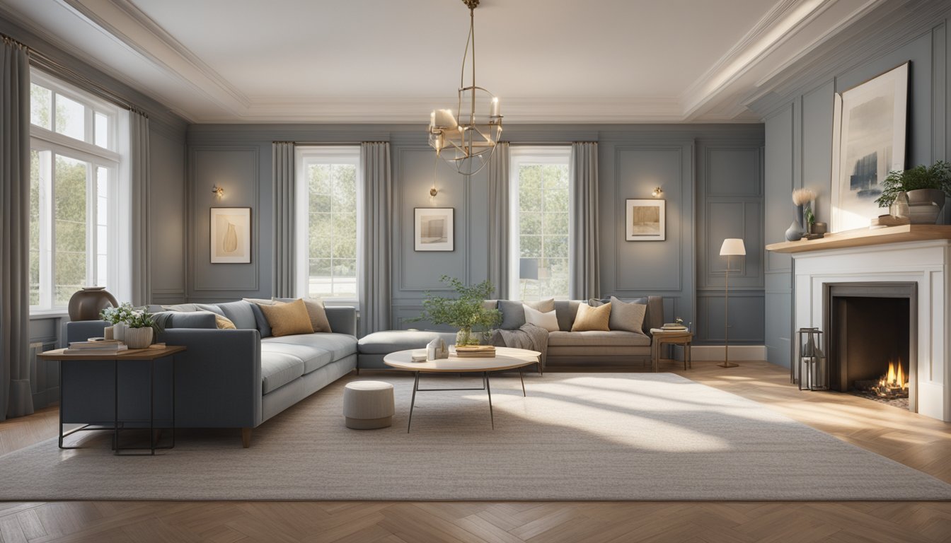 A cozy living room with wainscoting, crown molding, and trim carpentry details adding charm and elegance to the space